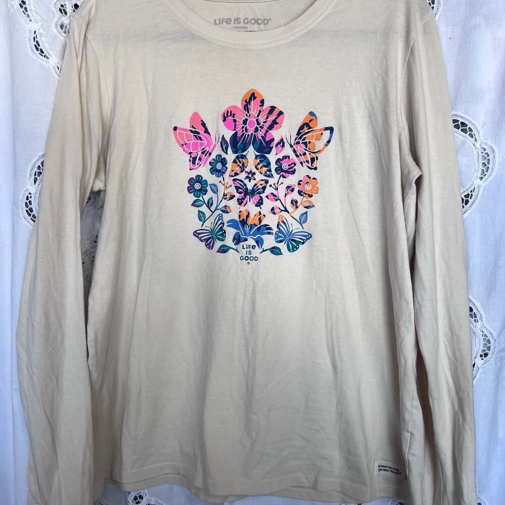 Life is Good Butterfly Garden Crusher-LITE Long Sleeve Shirt for Ladies